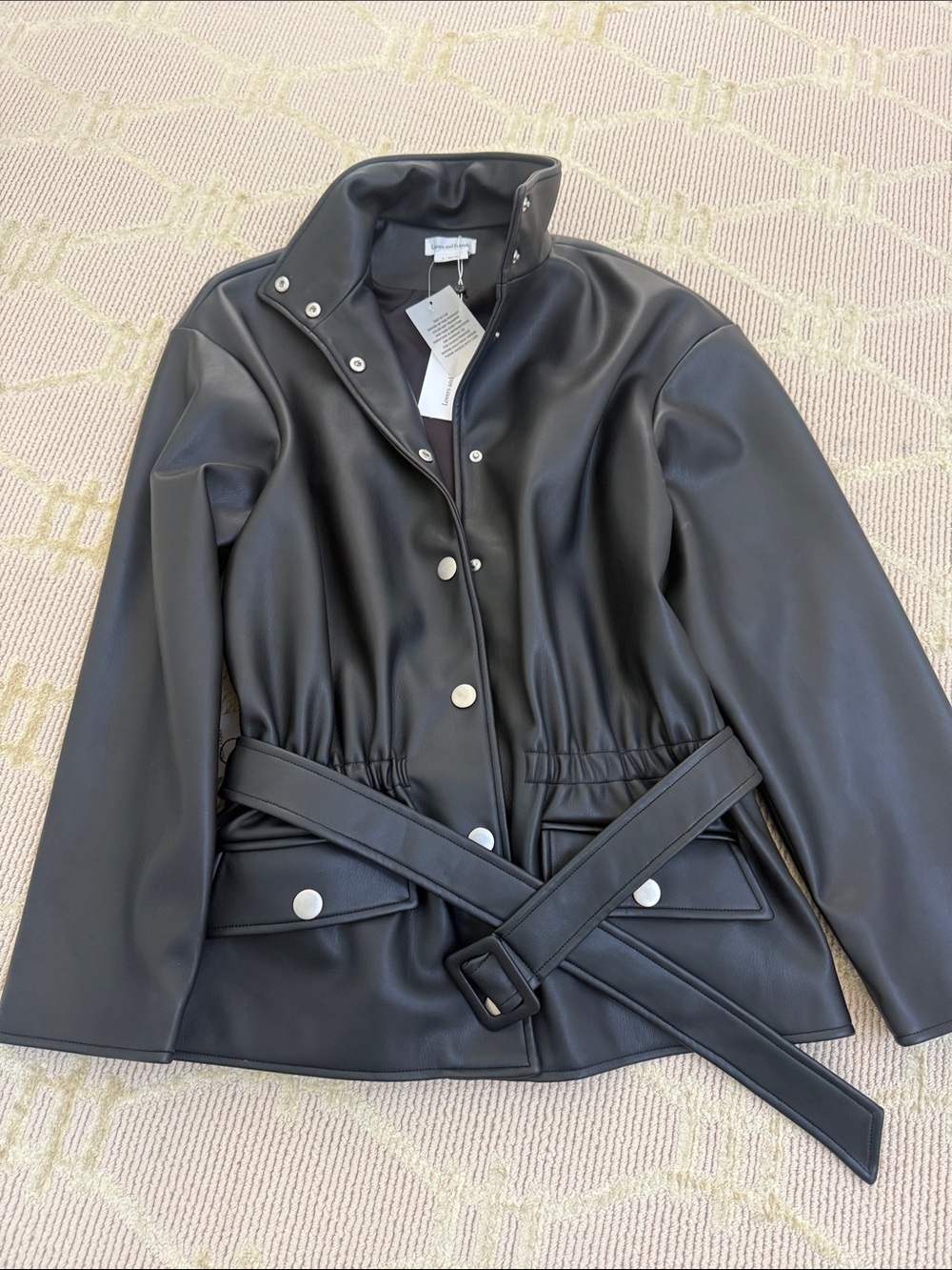 Lovers and friends Black Faux Leather Belted Jacket - Women new with tags xs